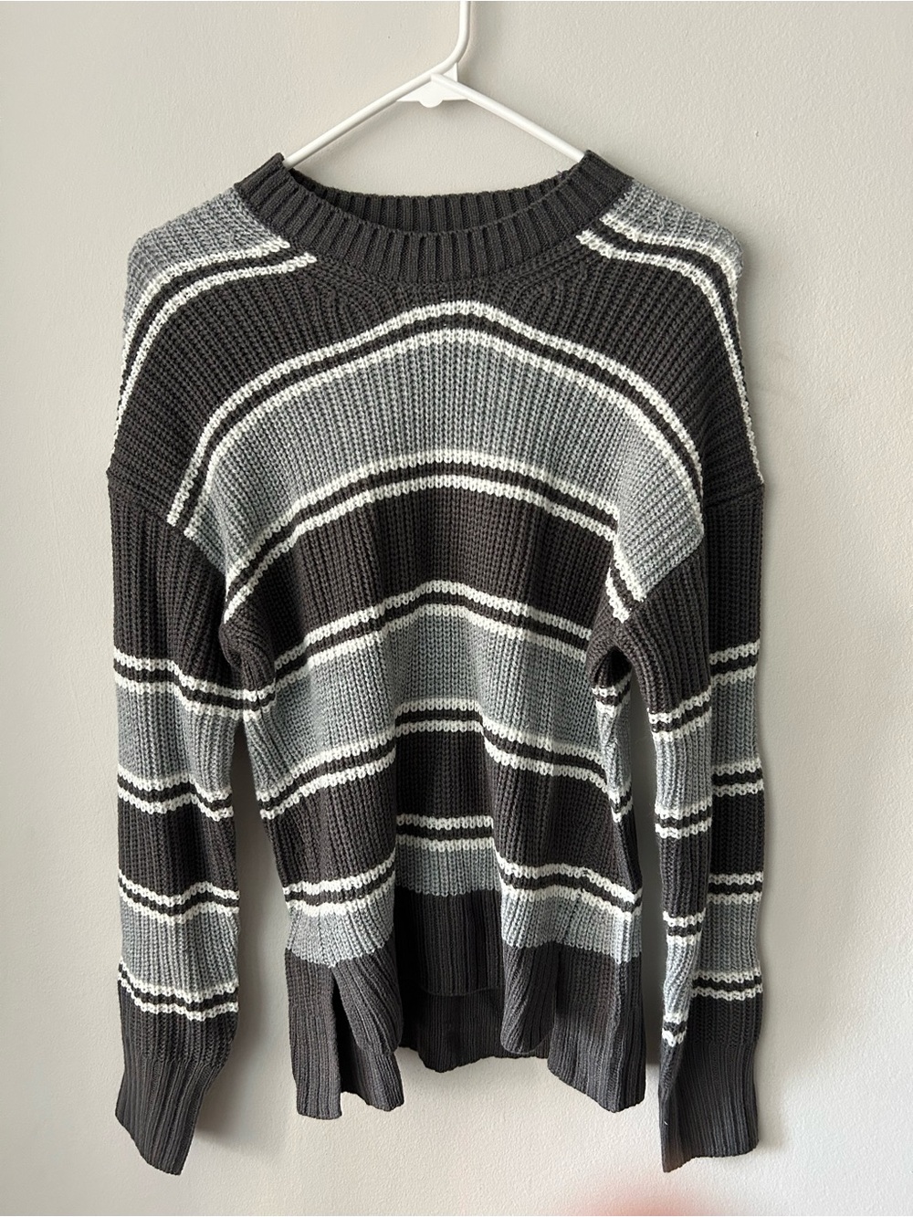 Striped Crewneck Sweater in Black & Gray
